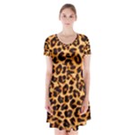 Giraffe Texture, Close-up, Giraffe Skin Texture Short Sleeve V-neck Flare Dress