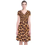 Giraffe Texture, Close-up, Giraffe Skin Texture Short Sleeve Front Wrap Dress