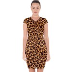 Giraffe Texture, Close-up, Giraffe Skin Texture Capsleeve Drawstring Dress 