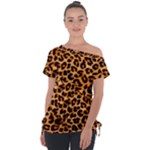 Giraffe Texture, Close-up, Giraffe Skin Texture Off Shoulder Tie-Up T-Shirt