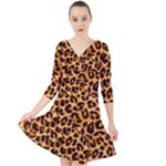 Giraffe Texture, Close-up, Giraffe Skin Texture Quarter Sleeve Front Wrap Dress