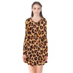 Giraffe Texture, Close-up, Giraffe Skin Texture Long Sleeve V-neck Flare Dress