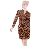 Giraffe Texture, Close-up, Giraffe Skin Texture Button Long Sleeve Dress