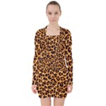 Giraffe Texture, Close-up, Giraffe Skin Texture V-neck Bodycon Long Sleeve Dress