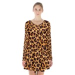 Giraffe Texture, Close-up, Giraffe Skin Texture Long Sleeve Velvet V-neck Dress