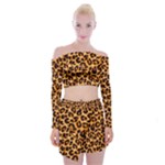 Giraffe Texture, Close-up, Giraffe Skin Texture Off Shoulder Top with Mini Skirt Set