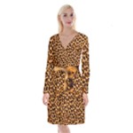 Giraffe Texture, Close-up, Giraffe Skin Texture Long Sleeve Velvet Front Wrap Dress