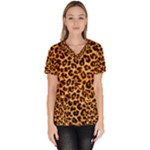 Giraffe Texture, Close-up, Giraffe Skin Texture Women s V-Neck Scrub Top