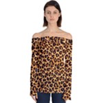 Giraffe Texture, Close-up, Giraffe Skin Texture Off Shoulder Long Sleeve Top