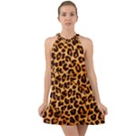 Giraffe Texture, Close-up, Giraffe Skin Texture Halter Tie Back Chiffon Dress