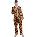 Giraffe Texture, Close-up, Giraffe Skin Texture Men s Long Sleeve Satin Pajamas Set