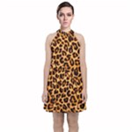 Giraffe Texture, Close-up, Giraffe Skin Texture Velvet Halter Neckline Dress 