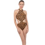 Giraffe Texture, Close-up, Giraffe Skin Texture Halter Side Cut Swimsuit