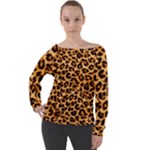 Giraffe Texture, Close-up, Giraffe Skin Texture Off Shoulder Long Sleeve Velour Top