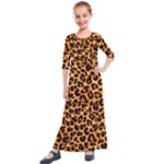 Giraffe Texture, Close-up, Giraffe Skin Texture Kids  Quarter Sleeve Maxi Dress