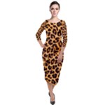 Giraffe Texture, Close-up, Giraffe Skin Texture Quarter Sleeve Midi Velour Bodycon Dress