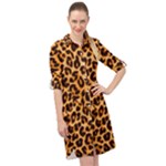 Giraffe Texture, Close-up, Giraffe Skin Texture Long Sleeve Mini Shirt Dress