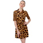 Giraffe Texture, Close-up, Giraffe Skin Texture Belted Shirt Dress