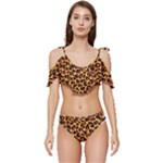 Giraffe Texture, Close-up, Giraffe Skin Texture Ruffle Edge Tie Up Bikini Set	