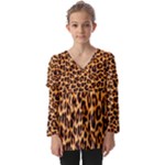 Giraffe Texture, Close-up, Giraffe Skin Texture Kids  V Neck Casual Top