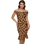 Giraffe Texture, Close-up, Giraffe Skin Texture Off Shoulder Ruffle Split Hem Bodycon Dress