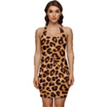 Giraffe Texture, Close-up, Giraffe Skin Texture Sleeveless Wide Square Neckline Ruched Bodycon Dress