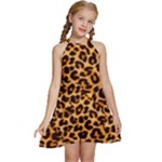 Giraffe Texture, Close-up, Giraffe Skin Texture Kids  Halter Collar Waist Tie Chiffon Dress