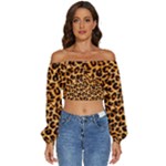 Giraffe Texture, Close-up, Giraffe Skin Texture Long Sleeve Crinkled Weave Crop Top