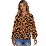 Giraffe Texture, Close-up, Giraffe Skin Texture Women s Long Sleeve Button Up Shirt