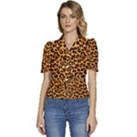 Giraffe Texture, Close-up, Giraffe Skin Texture Puffed Short Sleeve Button Up Jacket