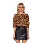 Giraffe Texture, Close-up, Giraffe Skin Texture Mid Sleeve Drawstring Hem Top