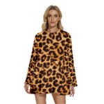 Giraffe Texture, Close-up, Giraffe Skin Texture Round Neck Long Sleeve Bohemian Style Chiffon Mini Dress