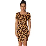 Giraffe Texture, Close-up, Giraffe Skin Texture Fitted Knot Split End Bodycon Dress