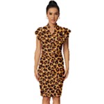 Giraffe Texture, Close-up, Giraffe Skin Texture Vintage Frill Sleeve V-Neck Bodycon Dress