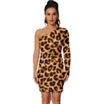 Giraffe Texture, Close-up, Giraffe Skin Texture Long Sleeve One Shoulder Mini Dress