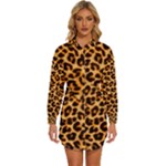 Giraffe Texture, Close-up, Giraffe Skin Texture Womens Long Sleeve Shirt Dress