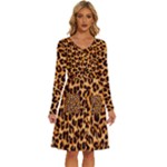 Giraffe Texture, Close-up, Giraffe Skin Texture Long Sleeve Dress With Pocket