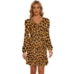 Giraffe Texture, Close-up, Giraffe Skin Texture Long Sleeve Waist Tie Ruffle Velvet Dress