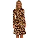 Giraffe Texture, Close-up, Giraffe Skin Texture Long Sleeve Shirt Collar A-Line Dress