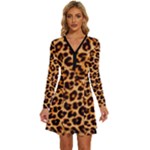 Giraffe Texture, Close-up, Giraffe Skin Texture Long Sleeve Deep V Mini Dress 