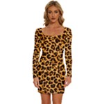 Giraffe Texture, Close-up, Giraffe Skin Texture Long Sleeve Square Neck Bodycon Velvet Dress