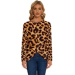 Giraffe Texture, Close-up, Giraffe Skin Texture Long Sleeve Crew Neck Pullover Top