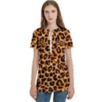 Giraffe Texture, Close-up, Giraffe Skin Texture Women s Zip Front V-Neck Short Sleeve Casual Top Pocket Shirt