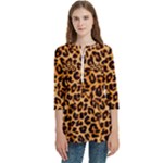 Giraffe Texture, Close-up, Giraffe Skin Texture Women s Zip Front V-Neck 3/4 Sleeve Casual Top Pocket Shirt