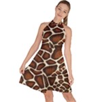 Giraffe Texture, Macro Sleeveless Halter Neck A-Line Dress