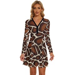 Long Sleeve Deep V Mini Dress  