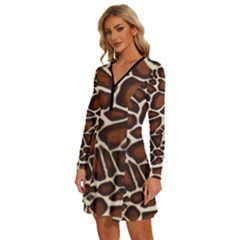 Long Sleeve Deep V Mini Dress  