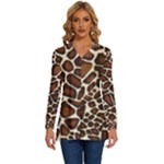 Giraffe Texture, Macro Long Sleeve Drawstring Hooded Top