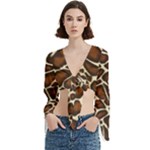 Giraffe Texture, Macro Trumpet Sleeve Cropped Top