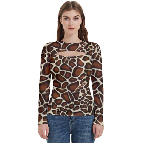 Giraffe Texture, Macro Women s Cut Out Long Sleeve T